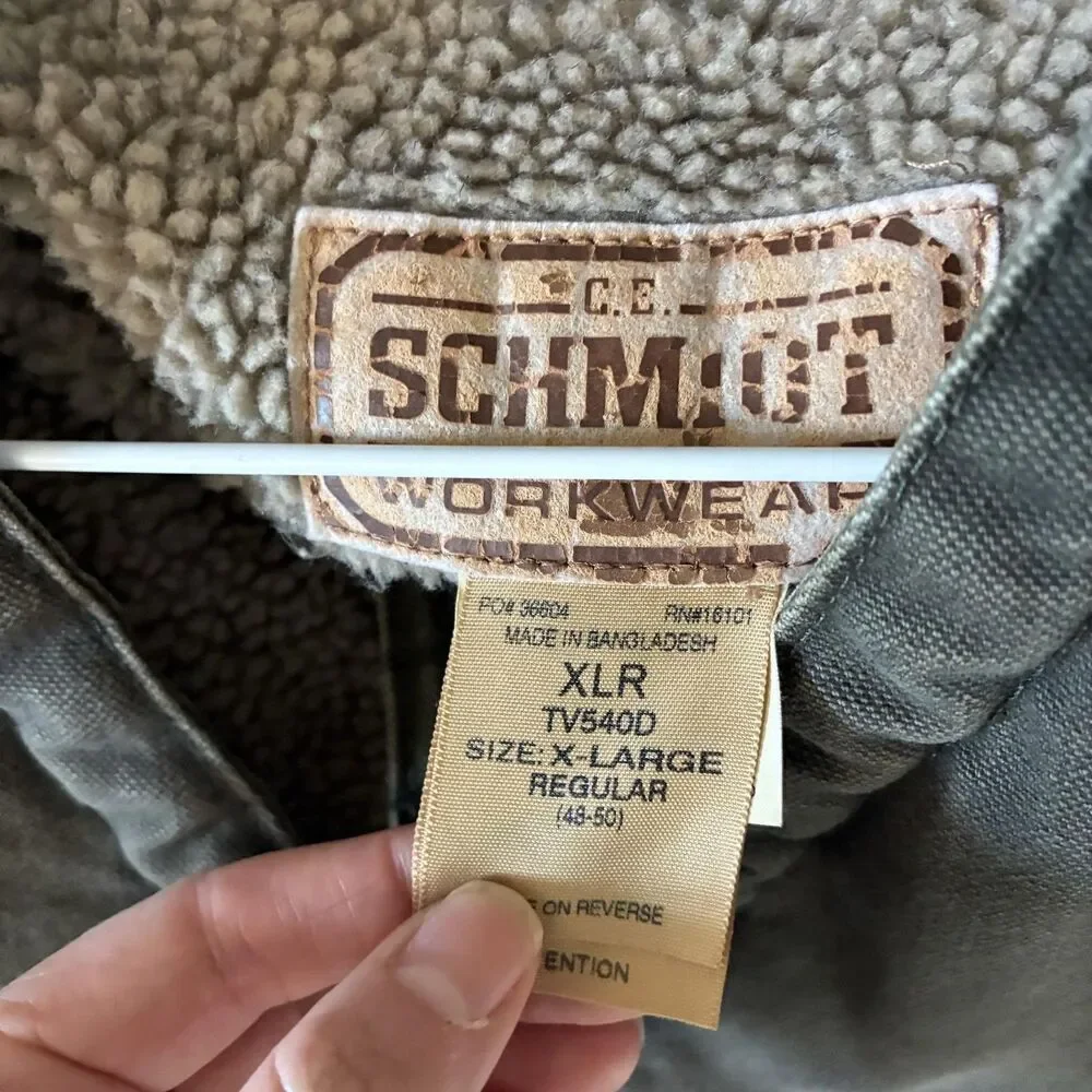 C.E. Schmidt Workwear Vest Mens XL Green Canvas Sherpa Lined Zip Pockets TV540D